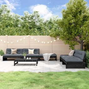 vidaXL 6pcs conjunto lounge jardim c/ almofadões madeira maciça preto