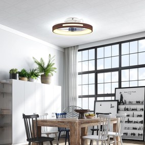 Ventilador de Teto com Luz LED 40 W Motor DC Reversível Comando à Distância 6 Velocidades 3 Cores Temporizador Teca