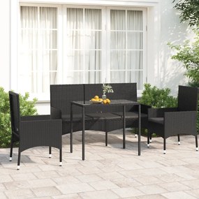 vidaXL 4 pcs conjunto lounge de jardim c/ almofadões vime PE preto