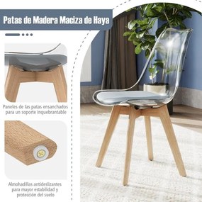 Conjunto de 4 cadeiras de jantar (MESA NÃO INCLUIDA) modernas sem braços com encosto Pernas em madeira de faia Almofada macia cinzenta e cadeiras tran