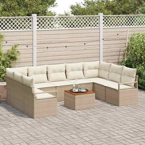Conjunto de Sofá de Jardim de 10 Peças com Almofadas Bege e Creme