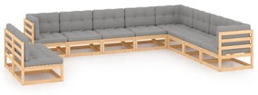 vidaXL 10 pcs conjunto lounge de jardim c/ almofadões pinho maciço