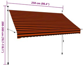 Toldo retrátil manual 250 cm laranja e castanho