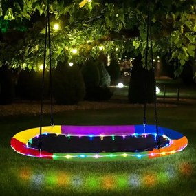 Baloiço crianças de 150 cm com luzes LED Cordas ajustáveis e Estrutura de aço para crianças e adultos Multicolorido
