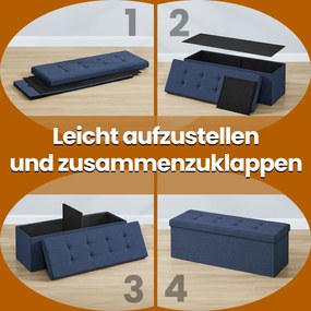 Banco com espaço de arrumação, banco-cama 38,1 x 110,1 x 38,1 cm azul escuro