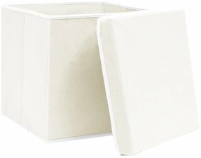 Caixas de arrumação com tampas 4 pcs 32x32x32 cm tecido branco