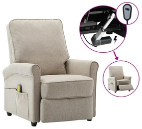 vidaXL Poltrona elevatória de massagens elétrica tecido creme