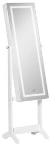 HOMCOM Joalheiro Pé LED Fechadura Magnética Organizador Jóias Espaçoso Elegante 46x36,5x151,5cm Branco | Aosom Portugal