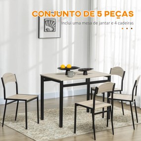 Conjunto de Mesa e Cadeiras de Refeição Mesa de Cozinha Retangular com 4 Cadeiras Estilo Moderno Carvalho e Preto