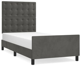 Estrutura de cama c/ cabeceira 90x190 cm veludo cinzento-escuro