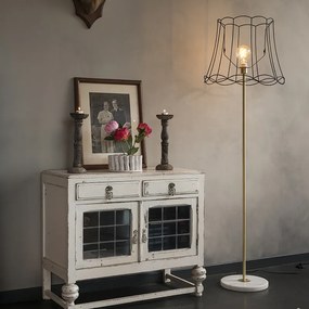 Candeeiro de pé retro em latão com estrutura Granny preta 45 cm - Kaso