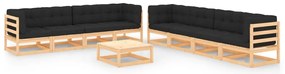 9 pcs conjunto lounge de jardim c/ almofadões pinho maciço