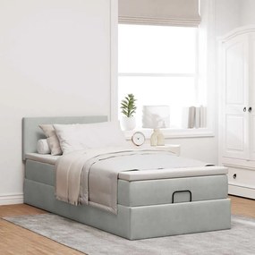 Estrutura cama otomana colchão 90x200 cm veludo cinzento claro