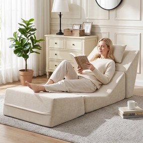 Poltrona-Cama de Chão, 90 x 76 x 74 cm, Convertível 3 em 1, Bege