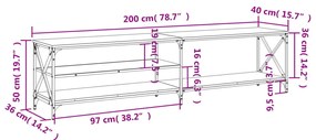 Móvel de TV 200x40x50cm derivados madeira/metal cinzento sonoma