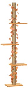 PawHut Árvore para Gatos do Chão ao Teto 37x21x202-242 cm Torre Arranhador para Gatos com Altura Ajustável 3 Plataformas Laranja