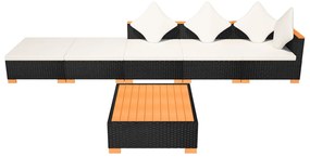 6 pcs conjunto lounge de jardim c/ almofadões vime PE preto