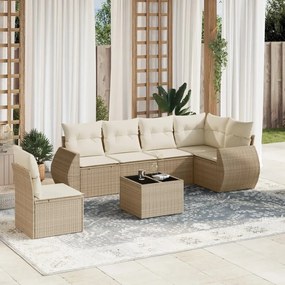 7 pcs conjunto de sofás p/ jardim com almofadões vime PE bege