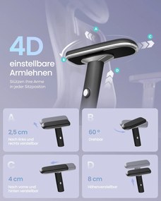 Cadeira de escritório ergonómica com apoio ajustável, preto