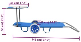 Espreguiçadeira dobrável com toldo e rodas aço azul