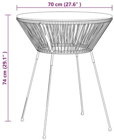 3 pcs conjunto de jantar para jardim vime de PVC preto