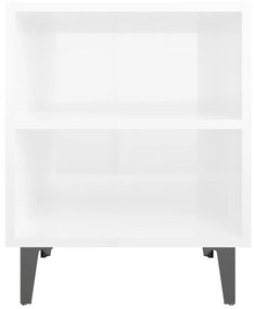 Mesa de cabeceira pernas em metal 40x30x50 cm branco brilhante