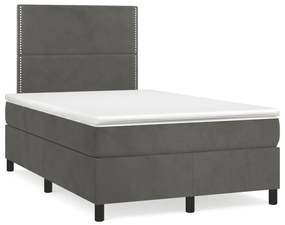 Cama boxspring com colchão 120x190 cm veludo cinzento-escuro