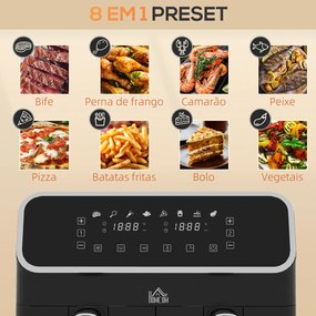 Fritadeira sem Óleo de 8L e 2700W com 2 Cestos Independentes 8 Programas Pré-configurados Ecrã LED Tátil 39x38,5x31 cm Preto