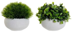 Planta Decorativa DKD Home Decor Cimento Polietileno Branco Verde (2 pcs) (13 x 13 x 12 cm)