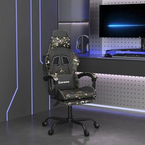 vidaXL Cadeira gaming c/ apoio pés couro artificial preto e camuflado