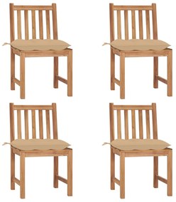 vidaXL Cadeiras de jardim c/ almofadões 4 pcs madeira de teca maciça