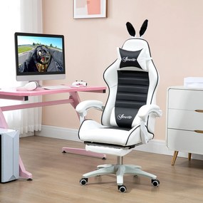 Cadeira Gaming Profissional Cadeira Gamer Giratória de Couro PU com Altura Ajustável Inclinável 135° Apoio para a Cabeça e Apoio para os Pés para Escr