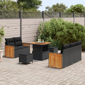 Conjunto de Sofá de Jardim vidaXL 8 peças com Almofadas Preto Ratan Si