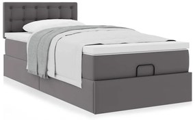 Cama otomana com colchão 100x200 cm couro artificial cinzento