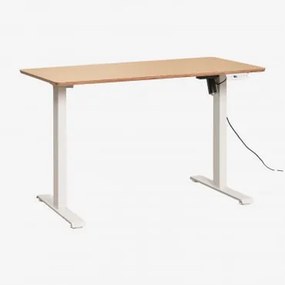 Escrivaninha Elevatória Elétrica Retangular Com Função De Memória Em Madeira E Ferro Serpi Castanho Roble & ↔︎ 120 Cm & Branco - Sklum