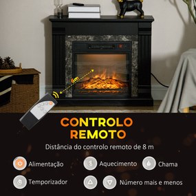 Lareira Elétrica 1800W com Efeito de Chama Realista e Proteção Contra Superaquecimento 80x21,6x67,8 cm Preto