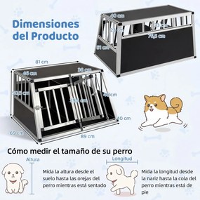 Transportadora de viagem para cães 89 x 69 x 50,5 cm em alumínio para animais de estimação Porta com fechadura Divisória removível À prova de mordidas