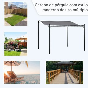 Pergola de jardim 2,97x2,97 m com Toldo e 4 Furos de Drenagem Metal e Poliester 180 g / m² Resistente para pátio jardim Cinza