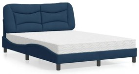 Cama com colchão 140x200 cm tecido azul