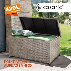 Caixa exterior para almofadas em Polyrattan 117x53x60cm Rodas Creme