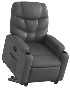 Poltrona reclinável elevatória couro artificial cinzento