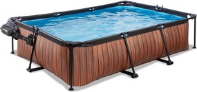 Piscina retangular Wood 300 x 200 x 65 cm com bomba de filtragem e cobertura - castanha