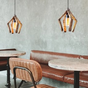 Chandelier Erebos – Preto e Madeira – 28 x 28 cm