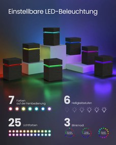 Conjunto de 2 mesas de cabeçeira com iluminação LED e 3 gavetas 35 x 40 x 55 cm, na cor preta