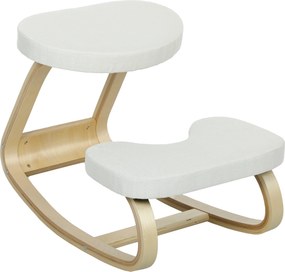 Cadeira de joelhos, cadeira ergonómica de madeira com base oscilante, cadeira de joelhos para escritório em casa, creme
