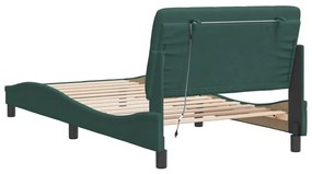 Estrutura de cama c/ luzes LED 100x200 cm veludo verde-escuro