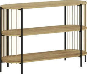 Mesa Consola com Corda de Papel Trançada à Mão Consola de Entrada de 3 Níveis com Estrutura de Aço Estilo Boémio 124x43,5x80 cm Madeira