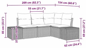 Conjunto de Sofá de Jardim de 4 Peças com Almofadas Cinza em Poli Ratt