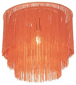 Candeeiro de teto oriental dourado com abajur rosa franjas - Franxa Oriental