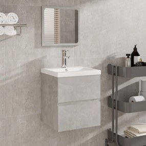 Armário de casa de banho com lavatório e espelho cinza cimento
